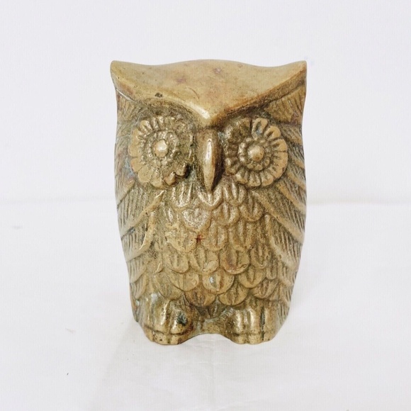 Vintage Cool Cast Brass Korean Brass Owl Sculpture Home Bird Decor Shelf Accent - Picture 1 of 6